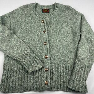 Alps Fine Womens Apparel Cardigan Sweater XL Sage Green Heather Knit Vintage USA